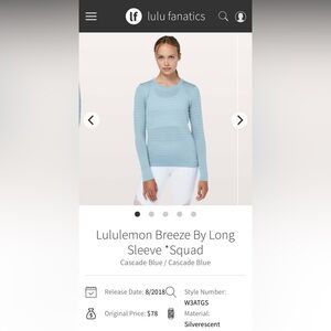 lululemon athletica Long Sleeve Top in Cascade Blue